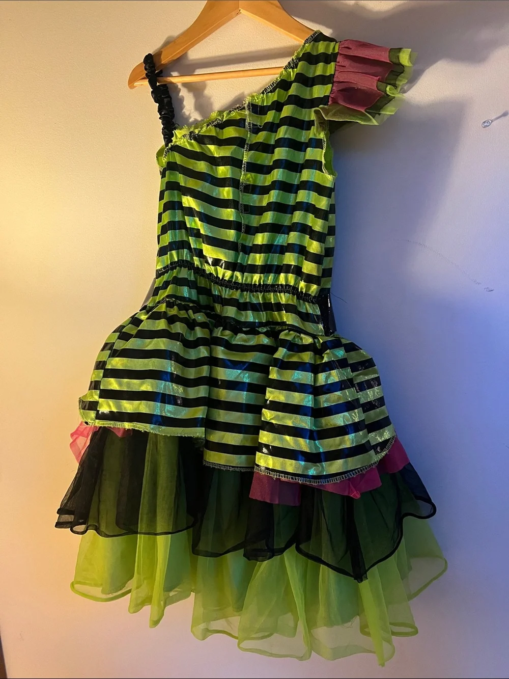 Girls' Neon Green & Black Striped Halloween Costume Dress.  Witch costume.